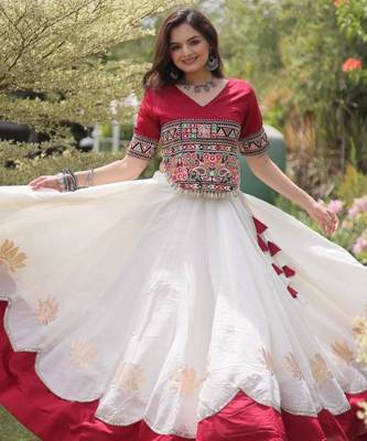 off white silk blend embroidered Navratri lehenga choli 2