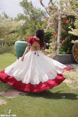 off white silk blend embroidered Navratri lehenga choli 3