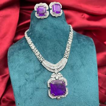 art deco purple gemstone necklace and earrings set  silver statement jewellery 1