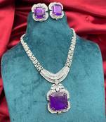 art deco purple gemstone necklace and earrings set  silver statement jewellery