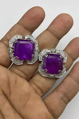 art deco purple gemstone necklace and earrings set | silver statement jewellery