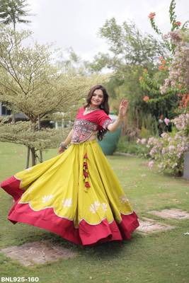mustard silk blend embroidered Navratri lehenga choli 3