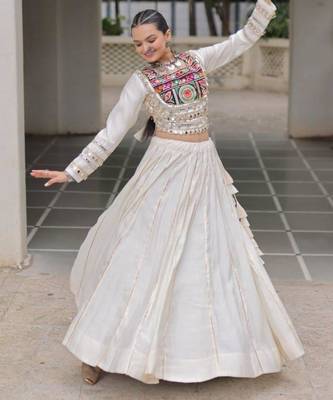 off white silk blend plain Navratri lehenga choli 1