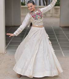 off white silk blend plain Navratri lehenga choli