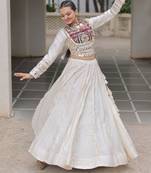 off white silk blend plain Navratri lehenga choli