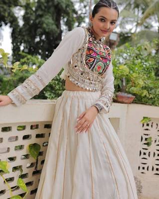 off white silk blend plain Navratri lehenga choli 2