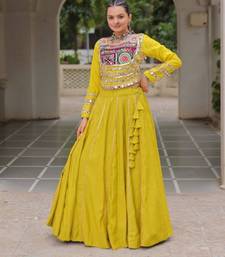 parrot green silk blend plain Navratri lehenga choli