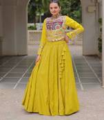 parrot green silk blend plain Navratri lehenga choli