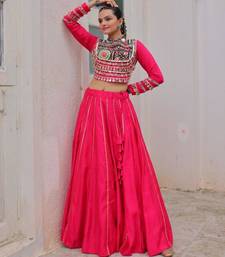 pink silk blend plain Navratri lehenga choli