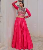 pink silk blend plain Navratri lehenga choli