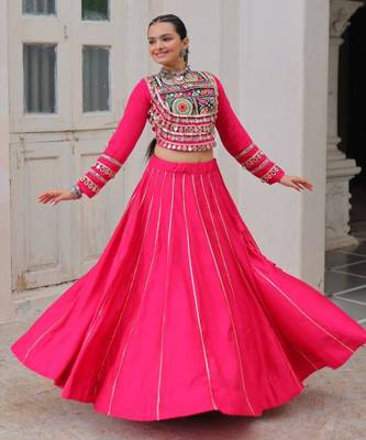 pink silk blend plain Navratri lehenga choli 2