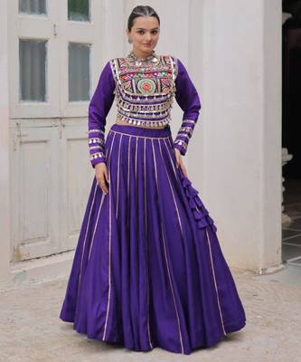 purple silk blend plain Navratri lehenga choli 1