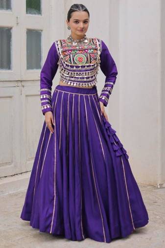 purple silk blend plain Navratri lehenga choli