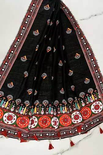 Navratri Ajrakh Print Rayon Lehenga Choli & Blouse With Dupatta