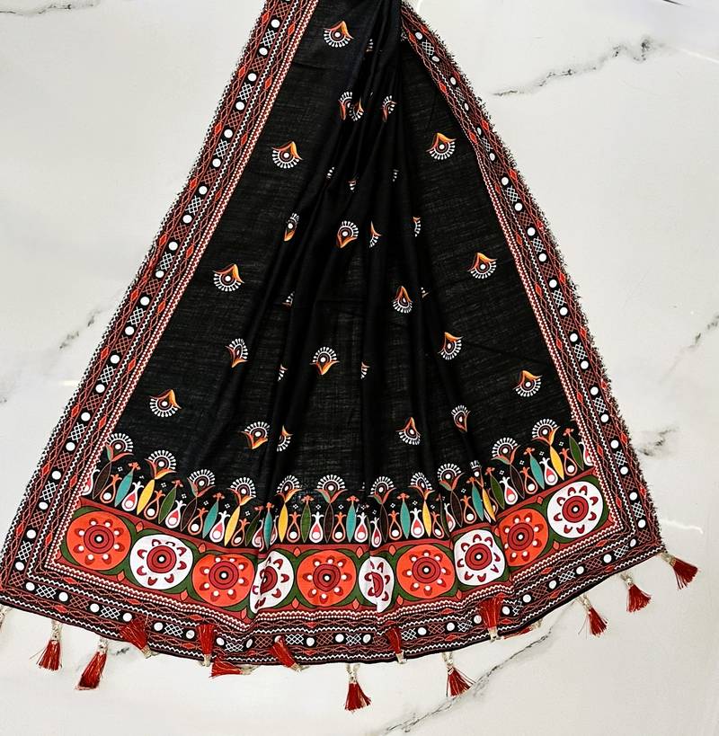 Navratri Ajrakh Print Rayon Lehenga Choli & Blouse With Dupatta