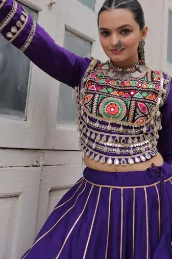 purple silk blend plain Navratri lehenga choli
