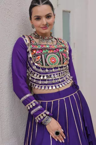 purple silk blend plain Navratri lehenga choli