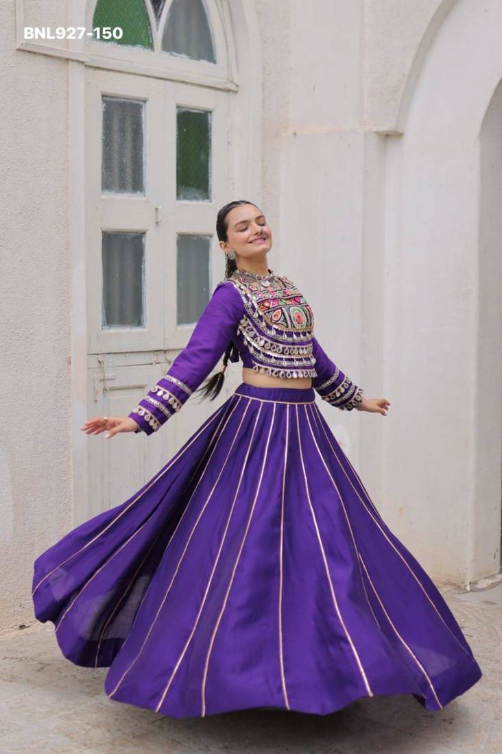 purple silk blend plain Navratri lehenga choli