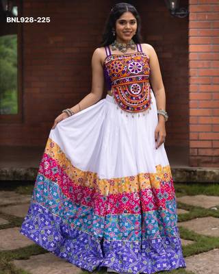white rayon printed Navratri lehenga choli 1