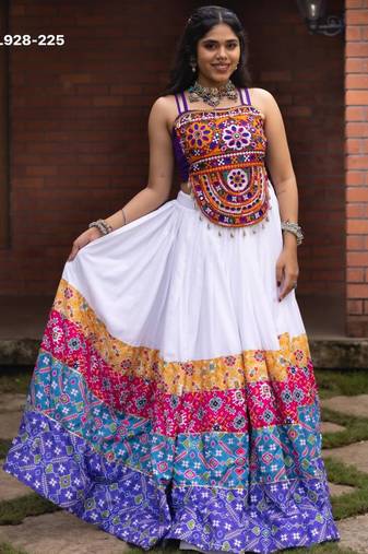 white rayon printed Navratri lehenga choli