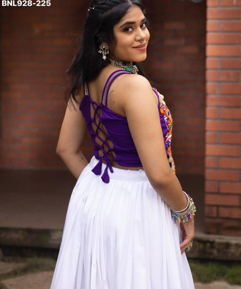 white rayon printed Navratri lehenga choli
