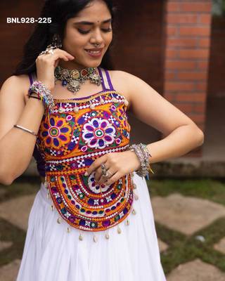white rayon printed Navratri lehenga choli 3