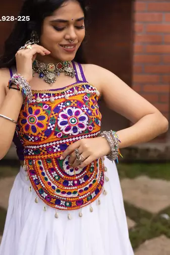 white rayon printed Navratri lehenga choli