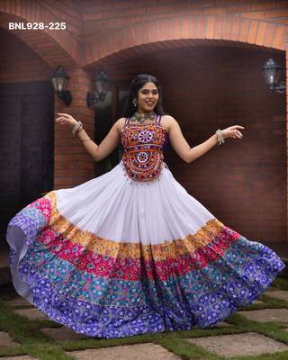 white rayon printed Navratri lehenga choli 4