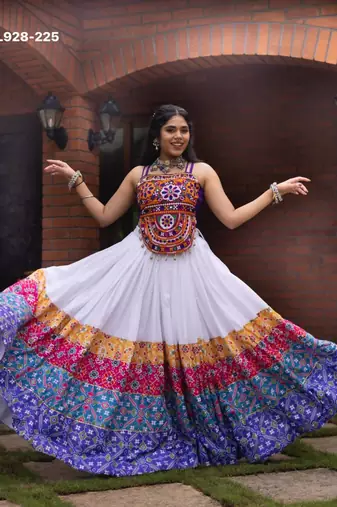 white rayon printed Navratri lehenga choli