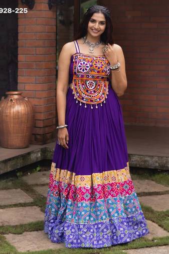 purple rayon printed Navratri lehenga choli