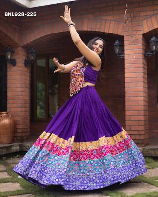 purple rayon printed Navratri lehenga choli 3