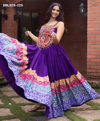 purple rayon printed Navratri lehenga choli 4