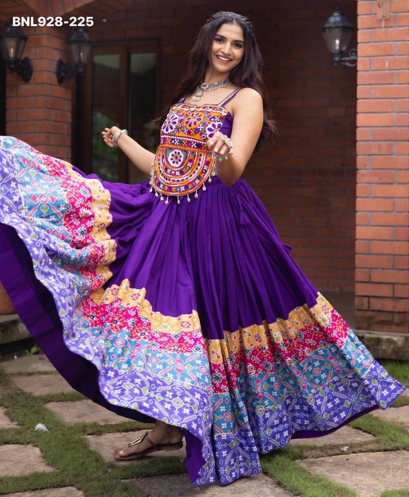 purple rayon printed Navratri lehenga choli