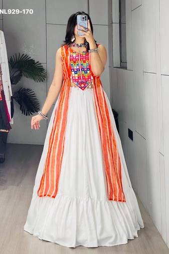 white rayon plain Navratri lehenga choli