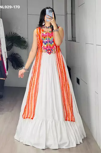white rayon plain Navratri lehenga choli