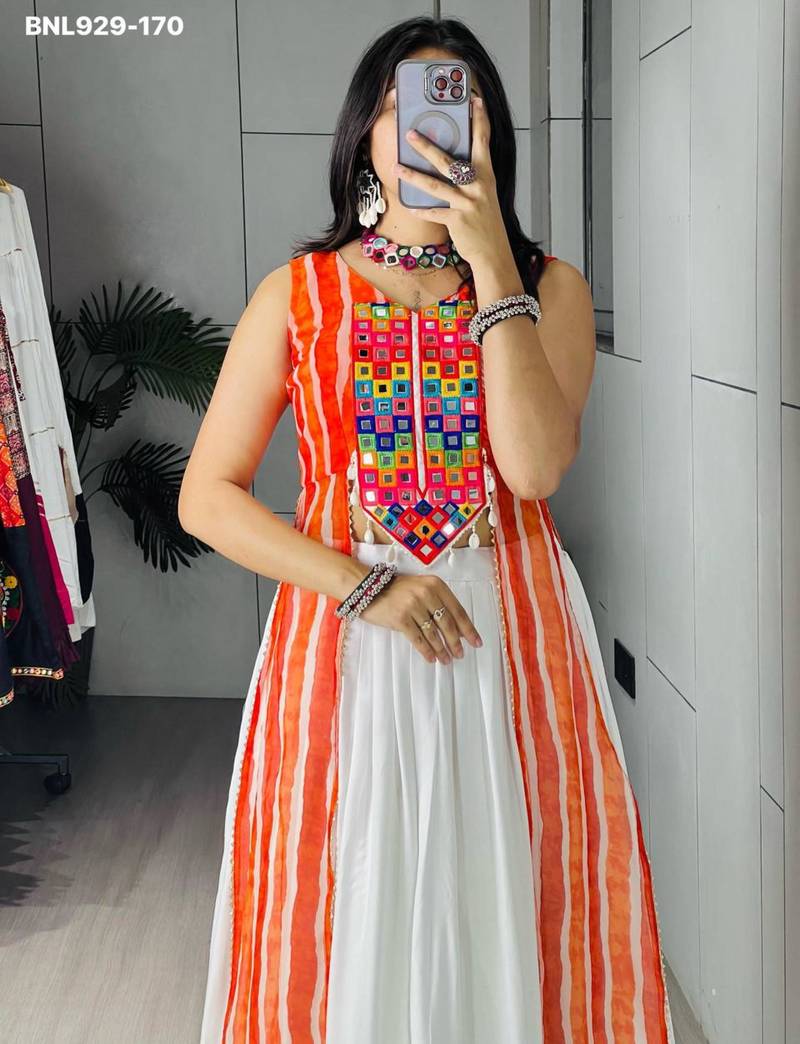 white rayon plain Navratri lehenga choli