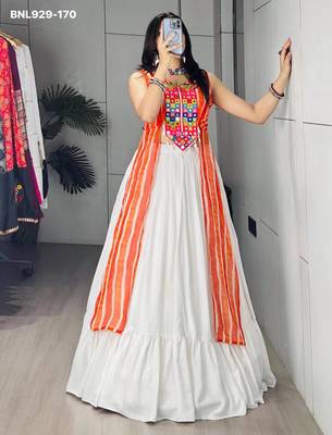 white rayon plain Navratri lehenga choli 3
