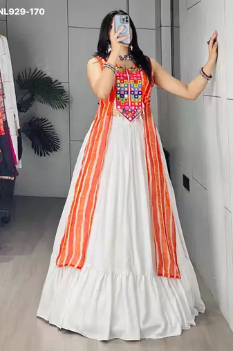 white rayon plain Navratri lehenga choli