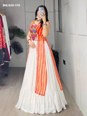 white rayon plain Navratri lehenga choli 4