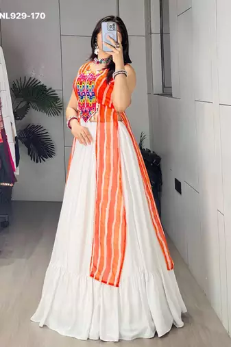 white rayon plain Navratri lehenga choli
