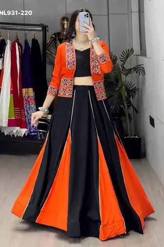 black rayon plain Navratri lehenga choli