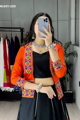 black rayon plain Navratri lehenga choli