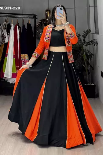 black rayon plain Navratri lehenga choli
