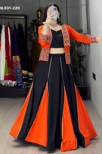black rayon plain Navratri lehenga choli
