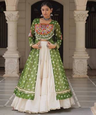 off white cotton poly plain Navratri lehenga choli 1