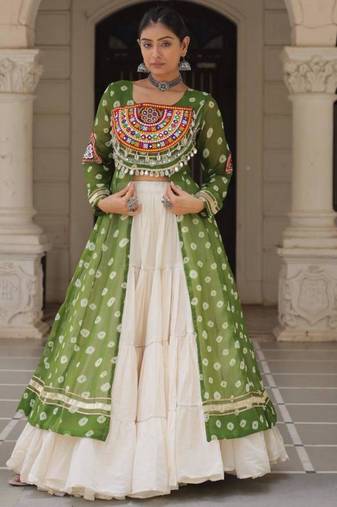 off white cotton poly plain Navratri lehenga choli