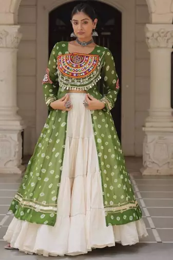 off white cotton poly plain Navratri lehenga choli