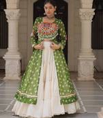 off white cotton poly plain Navratri lehenga choli