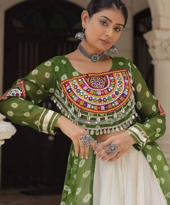 off white cotton poly plain Navratri lehenga choli 2