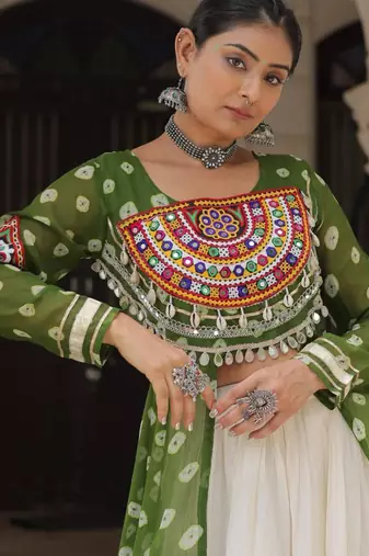 off white cotton poly plain Navratri lehenga choli